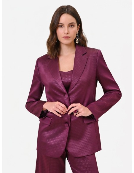 Blazer Acinturado Em Cetim Jacquard Rinascimento