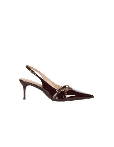 Slingback de bico em verniz brilhante com tiras cruzadas Rinascimento