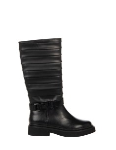 Botas biker em pele sintética com pregas e tira Rinascimento