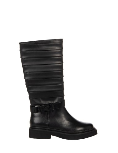 Botas biker em pele sintética com pregas e tira Rinascimento
