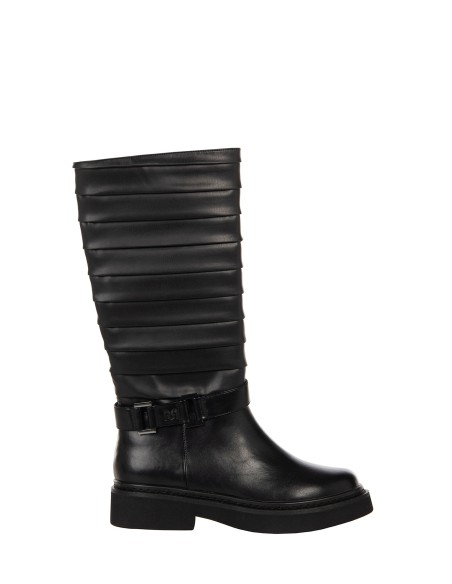 Botas biker em pele sintética com pregas e tira Rinascimento