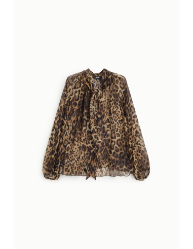 Blusa Ampla Estampa Animalier com Laço Dixie
