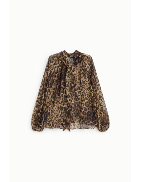 Blusa Ampla Estampa Animalier com Laço Dixie