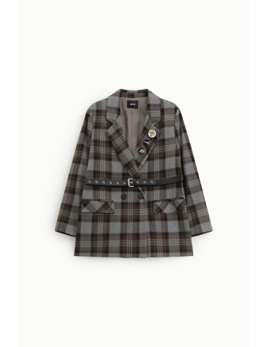 Blazer Cruzado Xadrez com Cinto e Broches Dixie