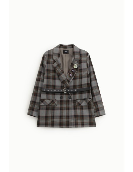 Blazer Cruzado Xadrez com Cinto e Broches Dixie