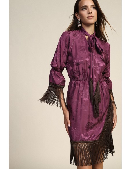 Vestido Curto com Mangas de Folhos e Franjas Dixie