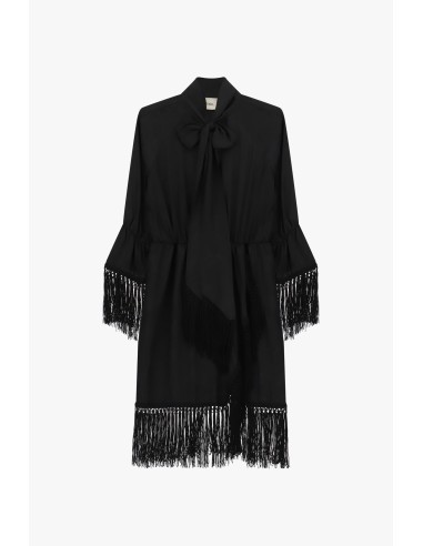 Vestido Curto com Mangas de Babado e Franjas Dixie