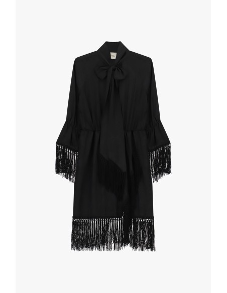 Vestido Curto com Mangas de Babado e Franjas Dixie