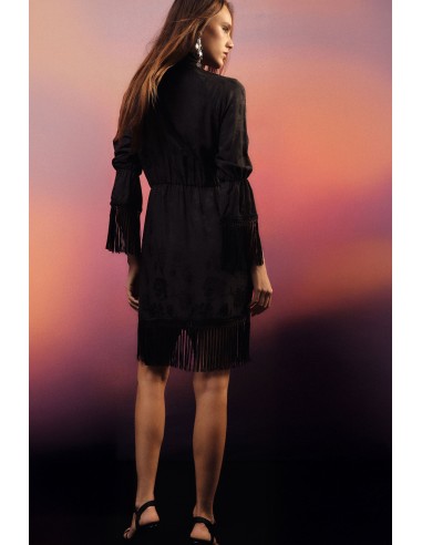 Vestido curto com mangas de folhos e franjas Dixie