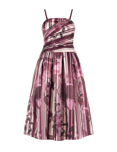 Vestido Midi Bustier em Cetim Estruturado Duchesse com Flores e Riscas Rinascimento