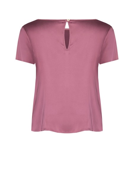 Blusa fluida em cetim com mangas curtas e decote redondo Rinascimento