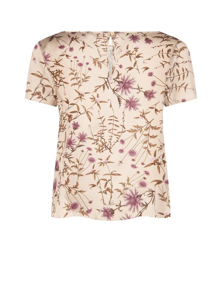 Blusa ampla e fluida em cetim floral Rinascimento