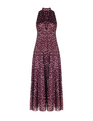 Vestido longo em cetim às bolinhas ligeiramente franzido com laço e recorte nas costas Rinascimento
