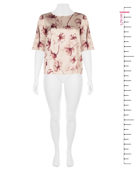 Blusa Curvy em cetim com grandes flores esfumadas e mangas com pala Rinascimento Curvy