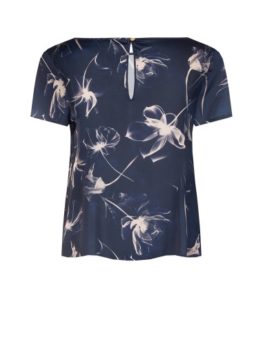 Blusa ampla e fluida em cetim com grandes flores Rinascimento