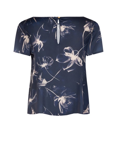 Blusa ampla e fluida em cetim com grandes flores Rinascimento