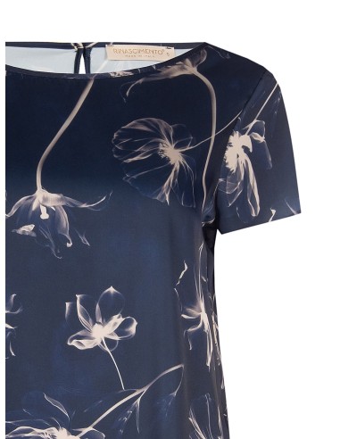 Blusa ampla e fluida em cetim com grandes flores Rinascimento