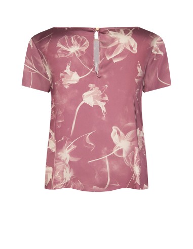 Blusa ampla e fluida em cetim com flores grandes Rinascimento