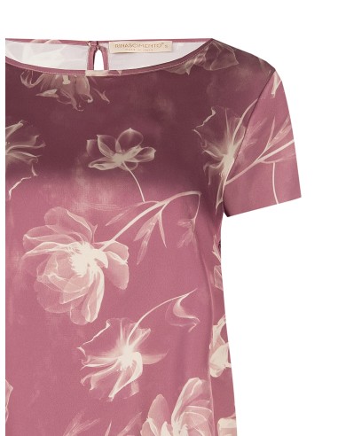 Blusa ampla e fluida em cetim com flores grandes Rinascimento