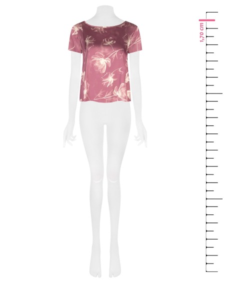 Blusa ampla e fluida em cetim com flores grandes Rinascimento