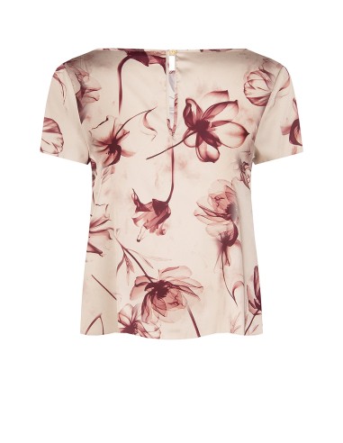 Blusa ampla e fluida em cetim com grandes flores Rinascimento