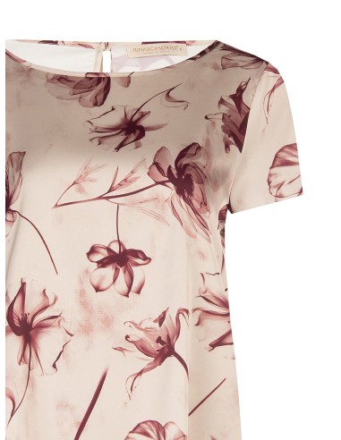 Blusa ampla e fluida em cetim com flores grandes Rinascimento