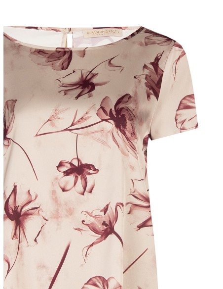 Blusa ampla e fluida em cetim com flores grandes Rinascimento