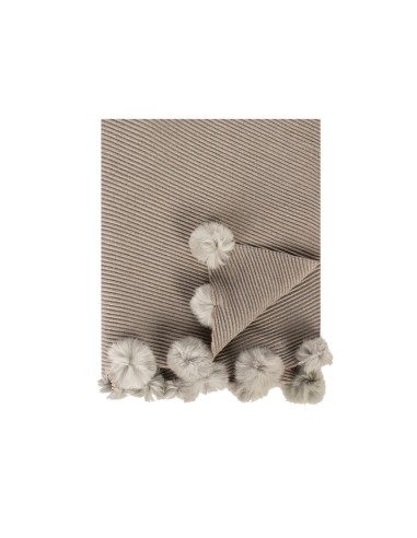 Cachecol em mistura de viscose com canelados diagonais e pompons em pêlo sintético Rinascimento