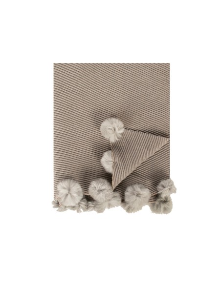 Cachecol em mistura de viscose com canelados diagonais e pompons em pêlo sintético Rinascimento