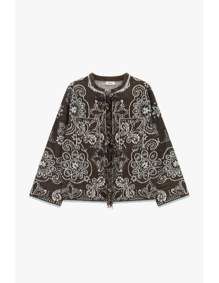 Cardigan jacquard com fecho de abas e bolsos Dixie