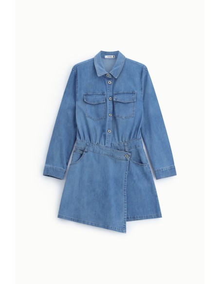 Vestido curto com bolsos frontais e botões Please