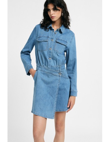 Vestido curto com bolsos frontais e botões Please