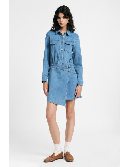 Vestido curto com bolsos frontais e botões Please