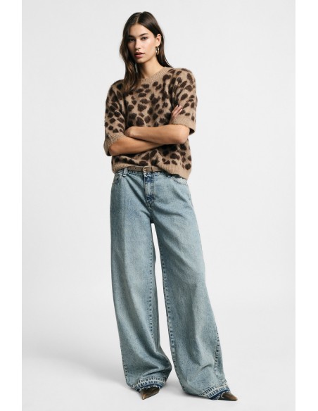Jeans de cintura subida e perna larga Please