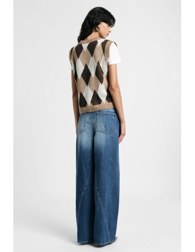 Jeans de perna larga com cintura diagonal Please