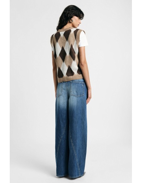 Jeans de perna larga com cintura diagonal Please