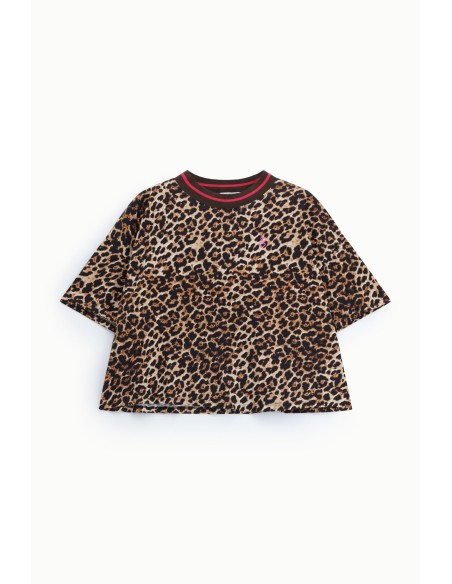 T-shirt larga com estampado animal e gola redonda canelada Please