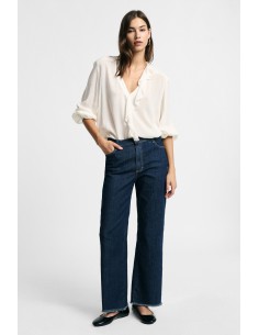 Jeans de cinco bolsos com bainha desfiada, corte direito Please