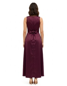 Vestido comprido em cetim com efeito de faixa na cintura e folho comprido à frente Rinascimento 2