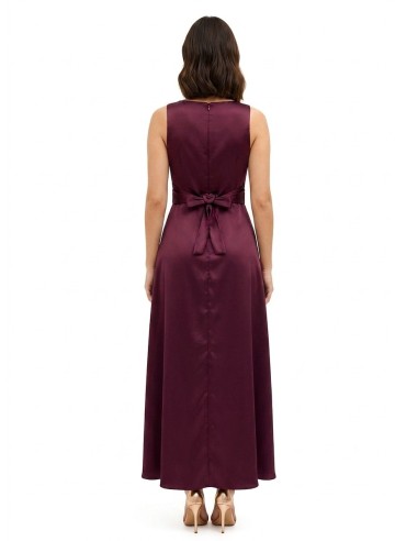 Vestido Comprido em Cetim com Efeito de Faixa na Cintura e Folho Comprido à Frente Rinascimento