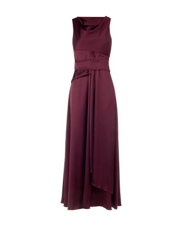 Vestido comprido de cetim com efeito de faixa na cintura e folho comprido à frente Rinascimento