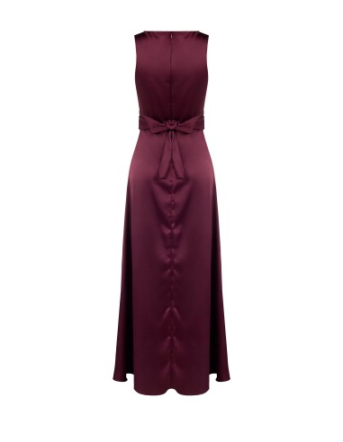 Vestido comprido em cetim com efeito de faixa na cintura e folho comprido à frente Rinascimento