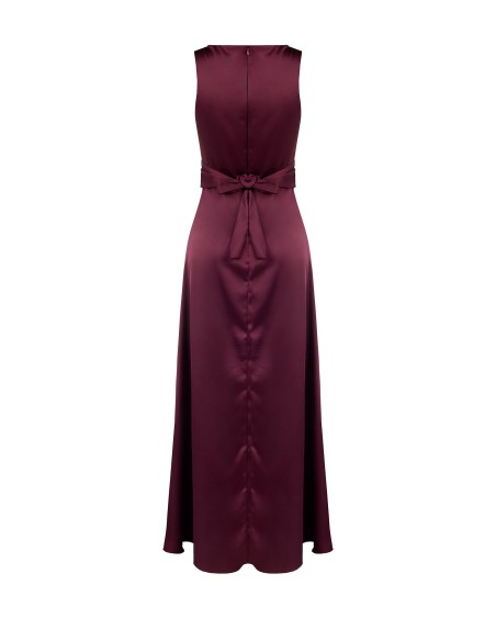 Vestido comprido em cetim com efeito de faixa na cintura e folho comprido à frente Rinascimento