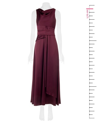 Vestido comprido em cetim com efeito de faixa na cintura e folho comprido à frente Rinascimento