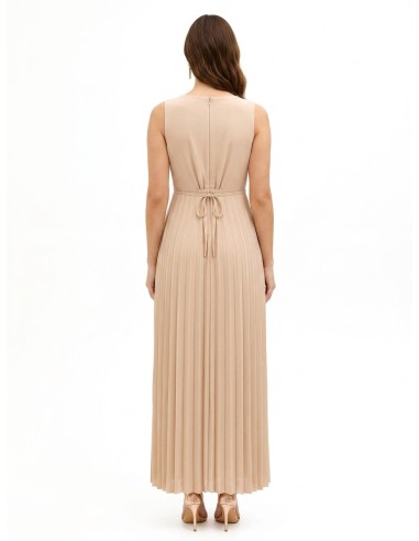Vestido Comprido em Georgette Plissado com Cinto-Joia Fino Rinascimento