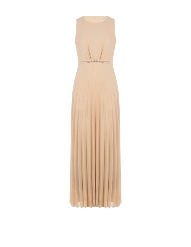 Vestido comprido em georgette plissado com cinto fino com joias Rinascimento
