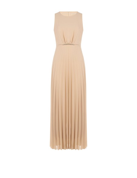 Vestido comprido em georgette plissado com cinto fino com joias Rinascimento