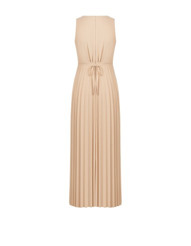 Vestido Comprido em Georgette Plissado com Cinto-Joia Fino Rinascimento