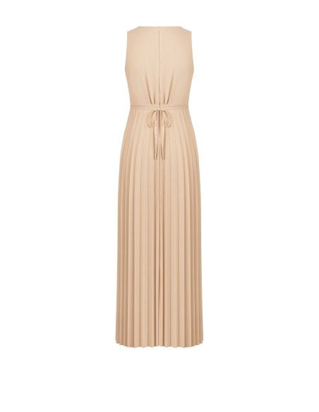 Vestido Comprido em Georgette Plissado com Cinto-Joia Fino Rinascimento