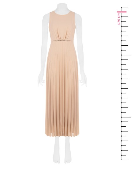 Vestido comprido em georgette plissado com cinto-jóia fino Rinascimento